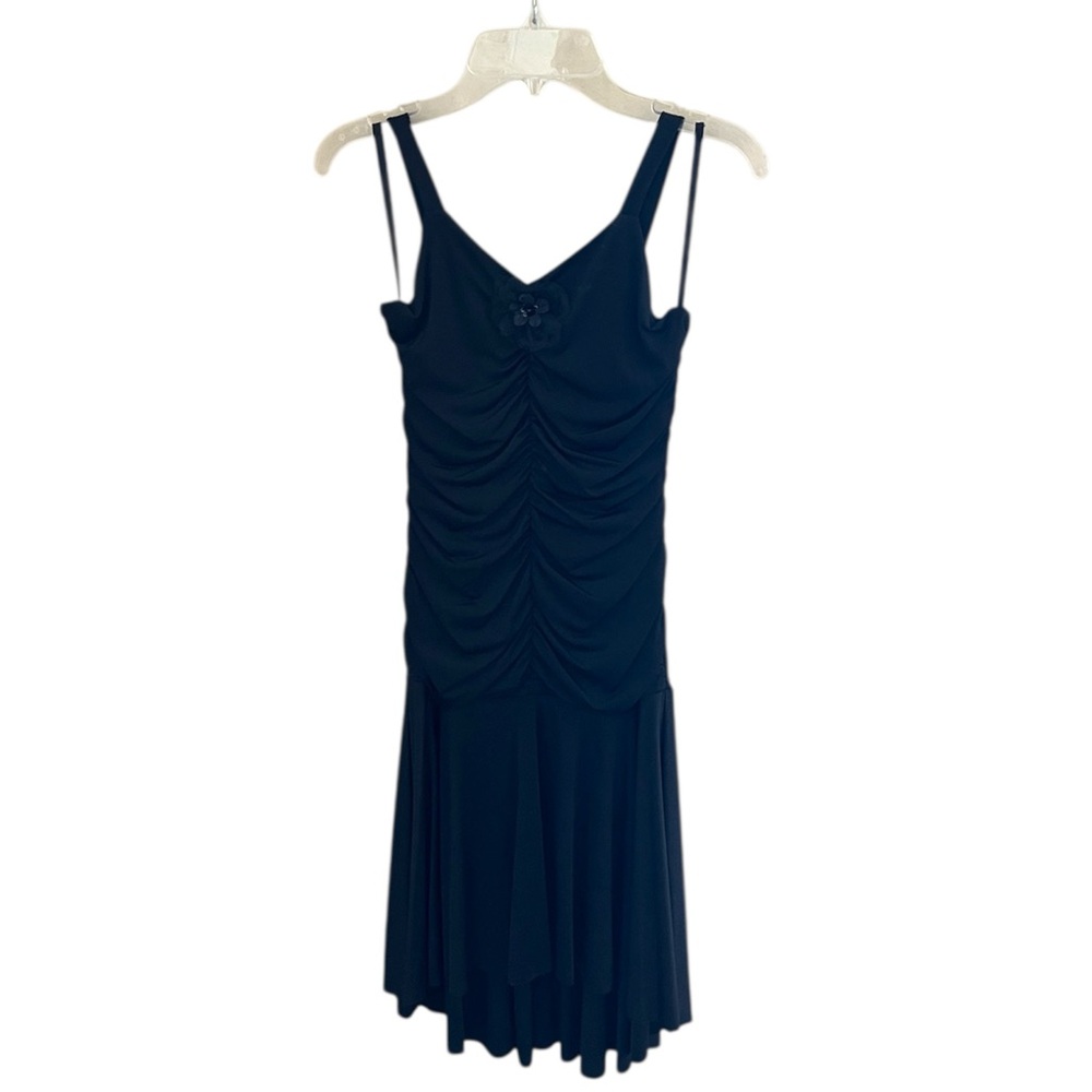 ◼️AMY BYER: Girl size 12, black sleeveless ruched formal dress w/flower◼️